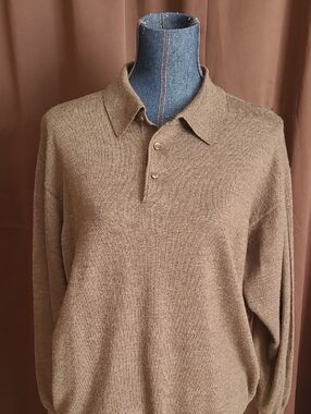 Gran Sasso Brown Tan V-Neck Polo Sweater